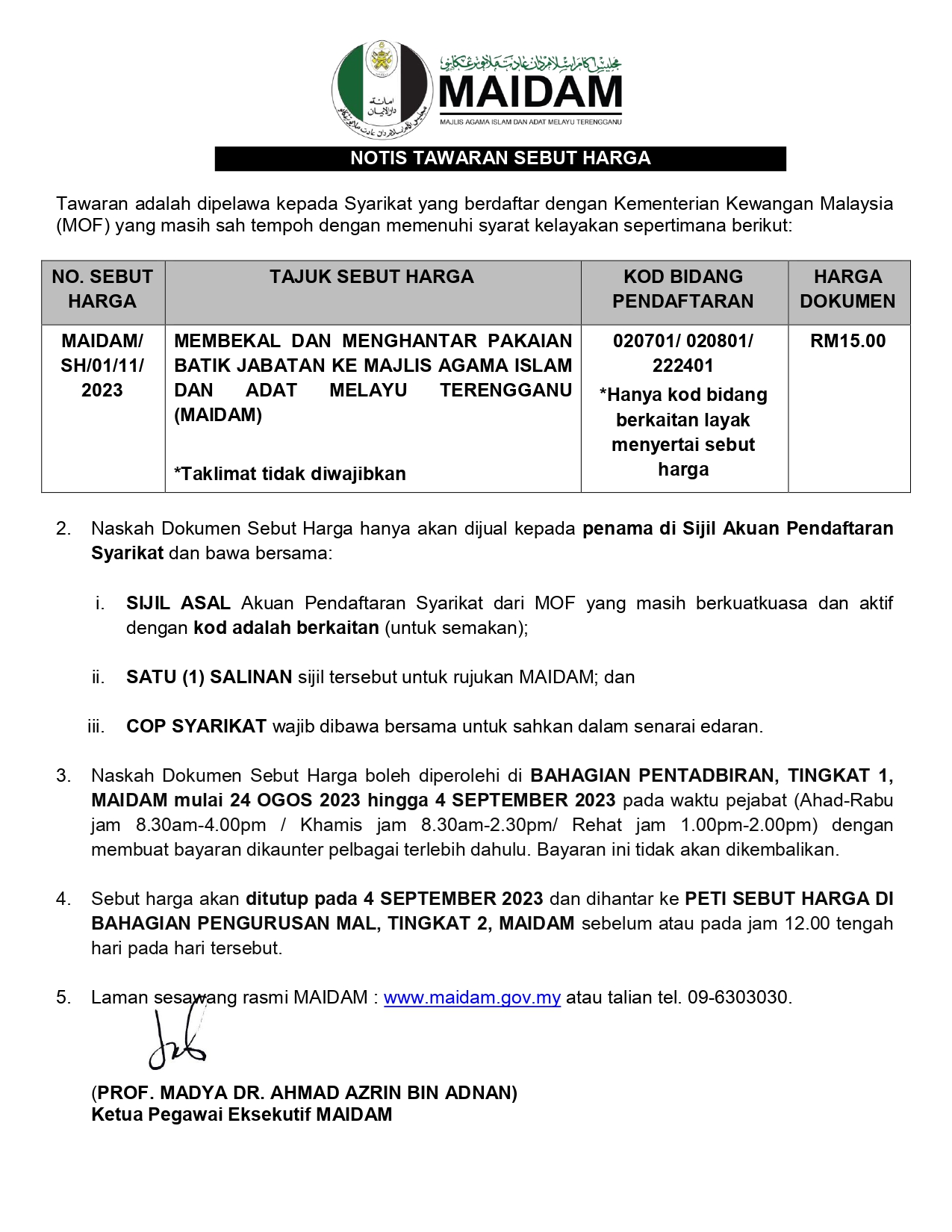 2. NOTIS TAWARAN SEBUT HARGA BATIK 1