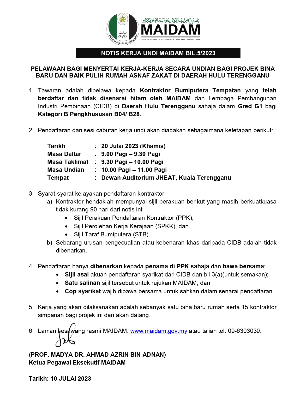 NOTIS TAWARAN REQUISITION HULU TRG