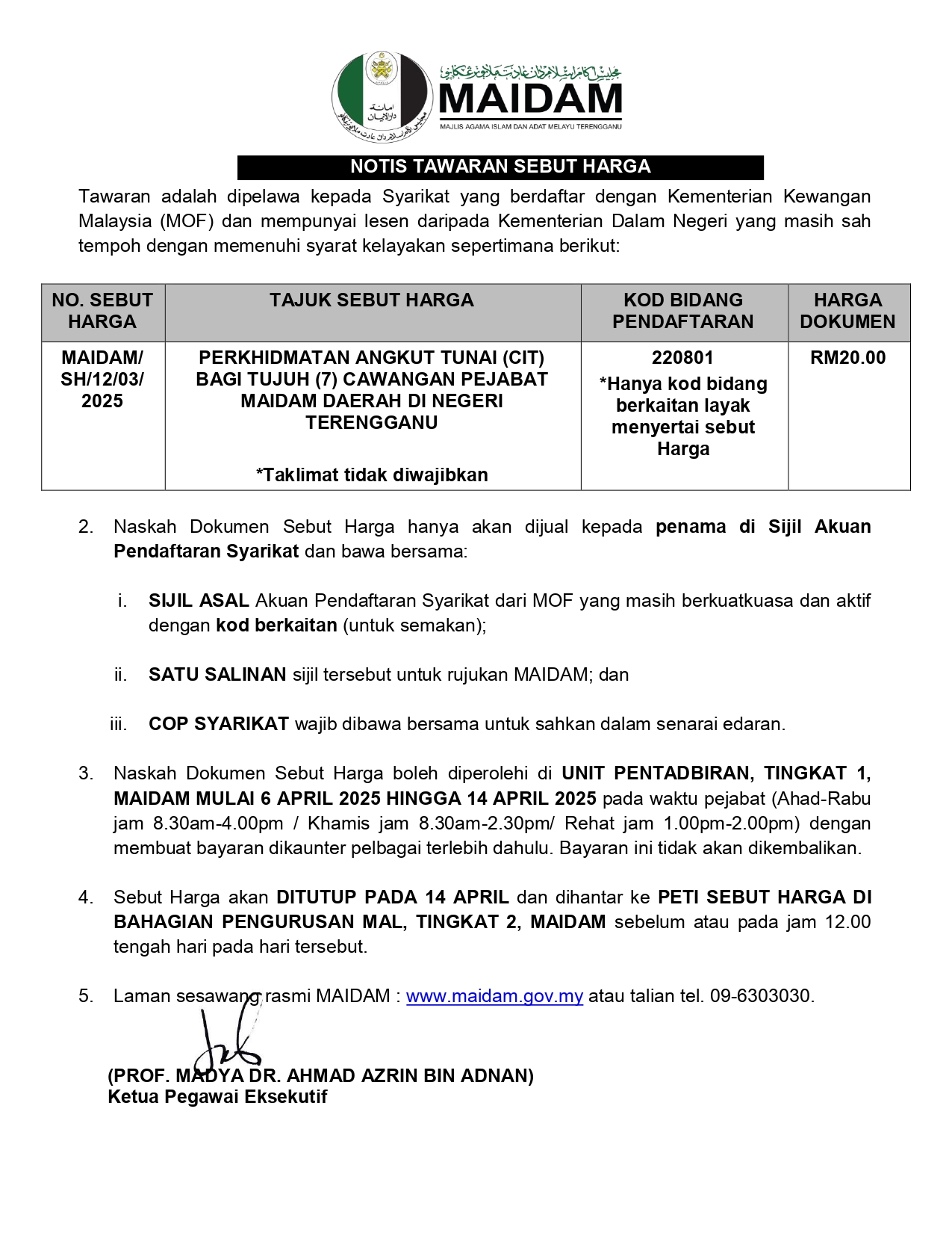 NOTIS TAWARAN SEBUT HARGA CIT