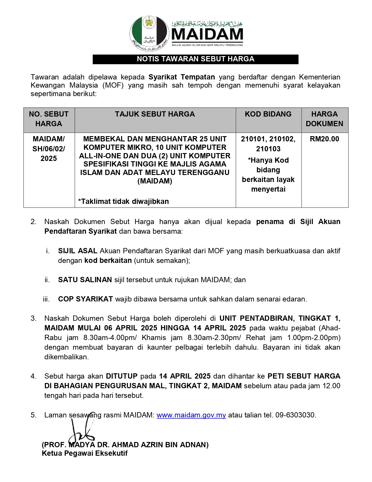 NOTIS TAWARAN SEBUT HARGA KOMPUTER